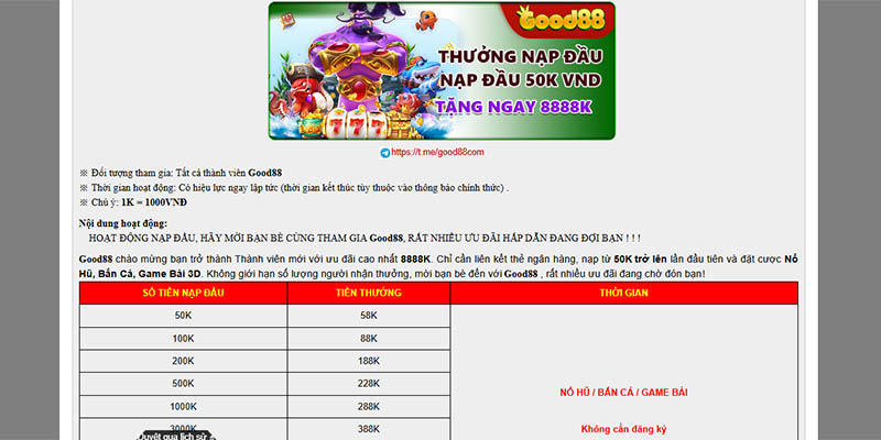 Khuyến mãi nạp đầu Good88 áp dụng cho mọi thành viên mới
